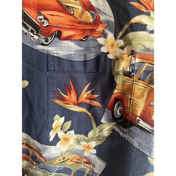 RJC Hawaiian Shirt Men's Small Blue Cars Hot Rod Surf Floral Vintage 90’s - Picture 8 of 14